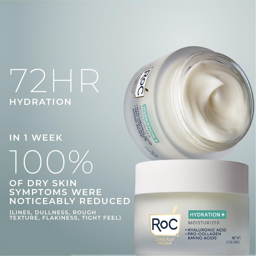 image:imageRoC Hydration Hyaluronic Acid Moisturizer Face Cream Fragrance Free Sensitive Face Moisturizer with Collagen Proteins 17 Ounces with Retinol Eye Cream PacketteHydration Moisturizer