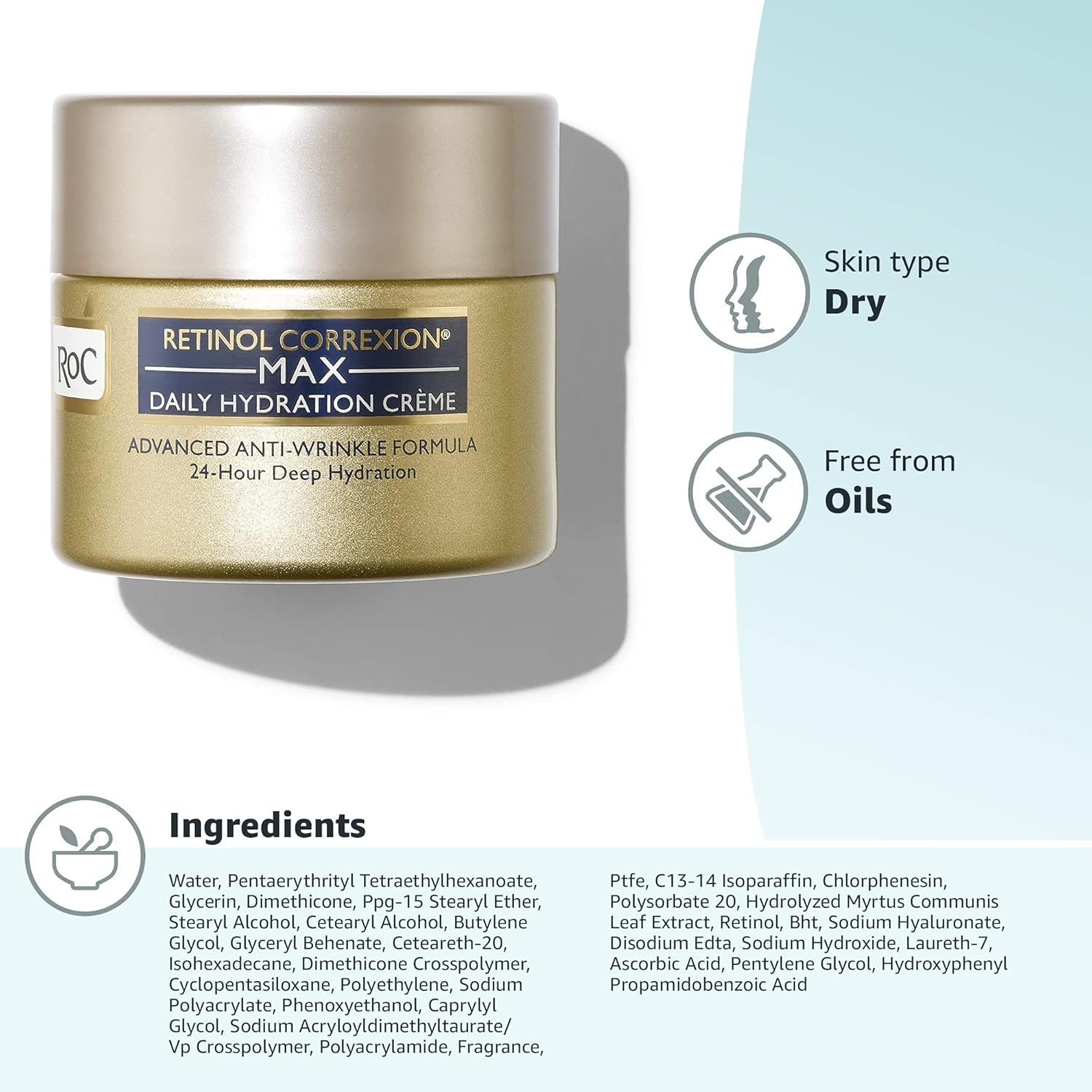 image:imageRoC Retinol Correxion Max Hydration AntiAging Daily Face Moisturizer with Hyaluronic Acid FragranceFree Oil Free Skin Care 17 Ounces Packaging May VaryWith Fragrance