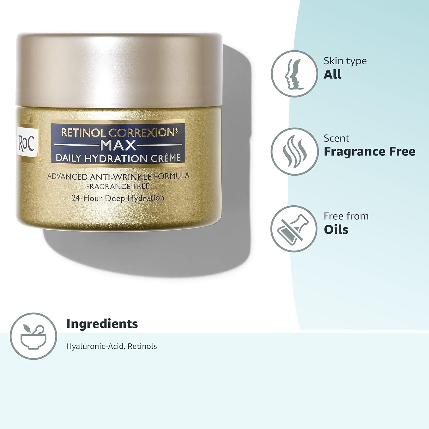 image:imageRoC Retinol Correxion Max Hydration AntiAging Daily Face Moisturizer with Hyaluronic Acid FragranceFree Oil Free Skin Care 17 Ounces Packaging May VaryFragrance Free