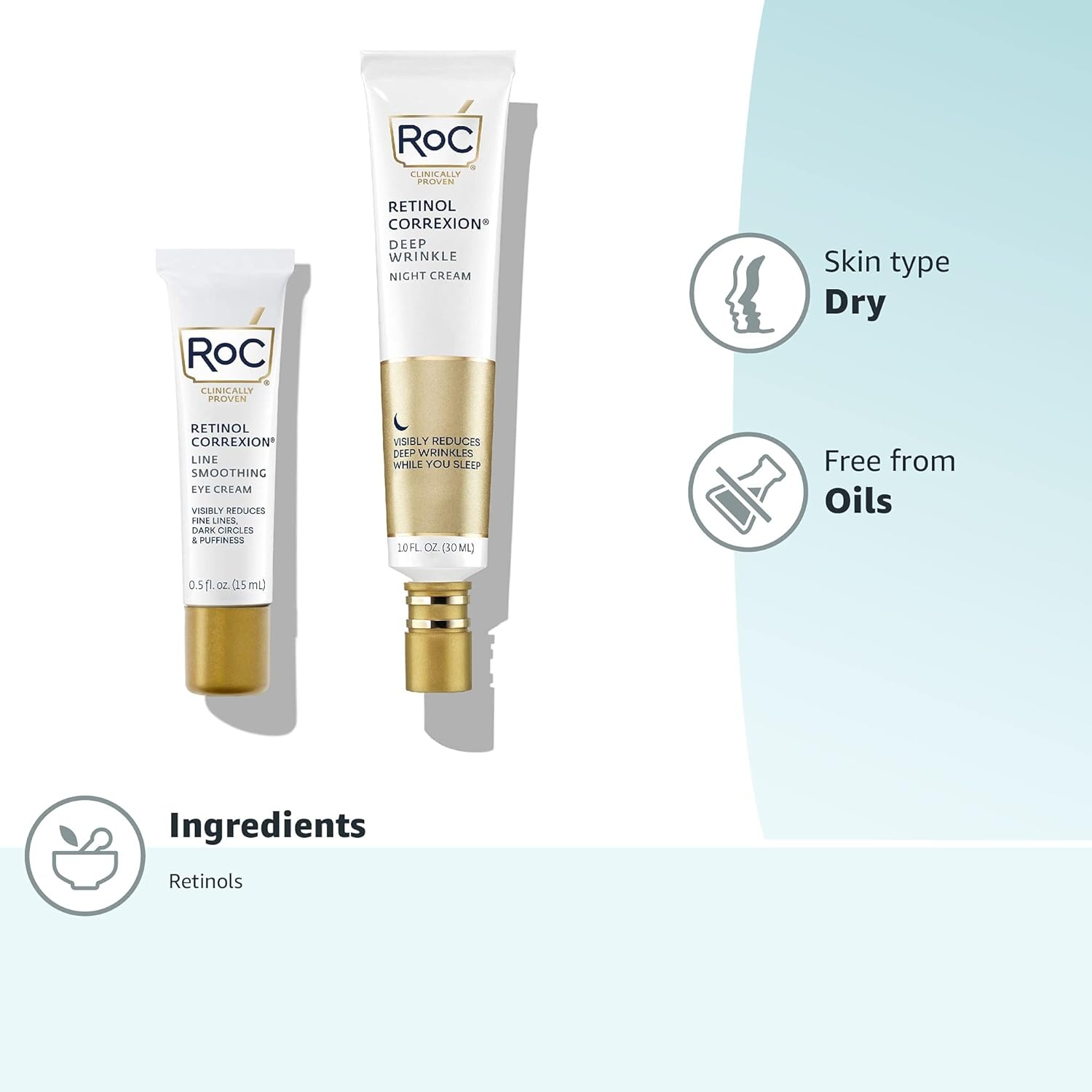 image:imageRoC Retinol Correxion Value Set Duo Deep Wrinkle AntiAging Night Face Cream Under Eye Cream for Dark Circles amp Puffiness Retinol Eye Care15 Fl Oz Pack of 2