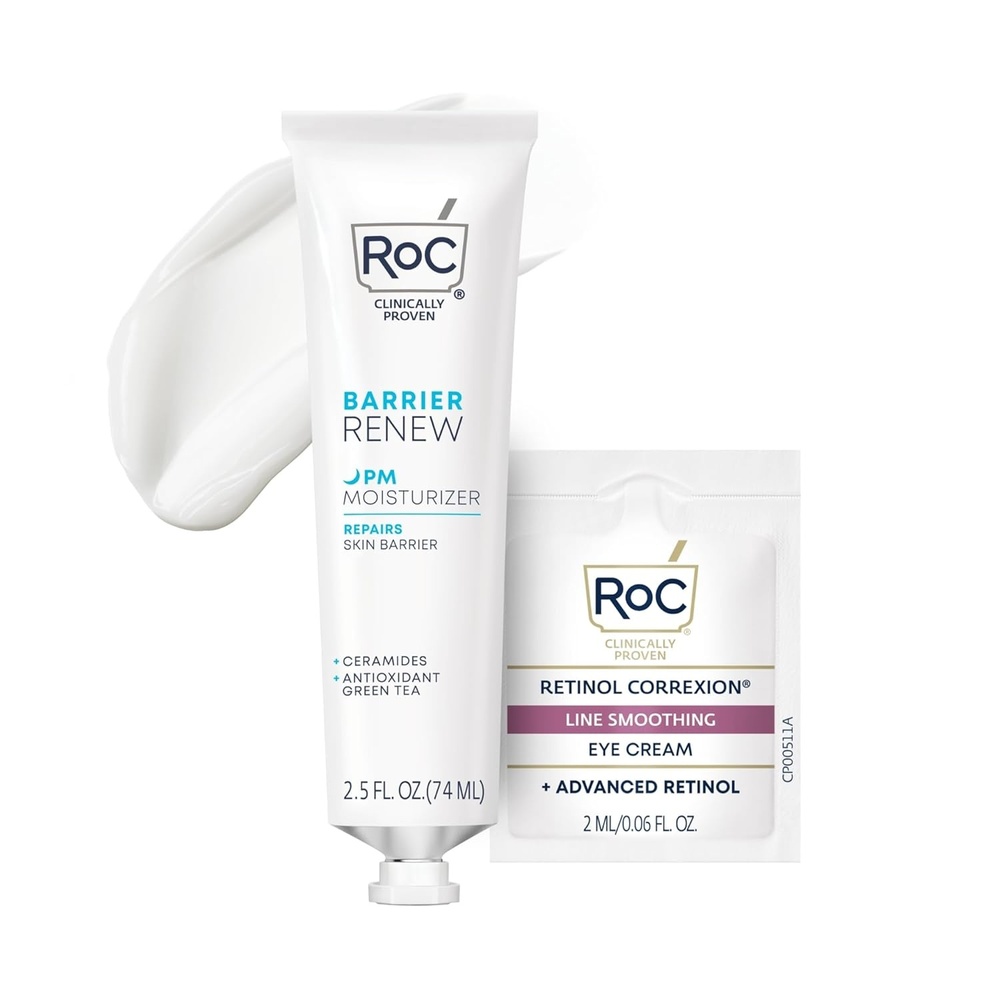 image:imageRoC Barrier Renew Night Moisturizer with Ceramides amp Antioxidant Green Tea and Lipo Peptides to Renew Skin Barrier 25 oz with Retinol Eye Cream PacketteBarrier Renew Night Moisturizer