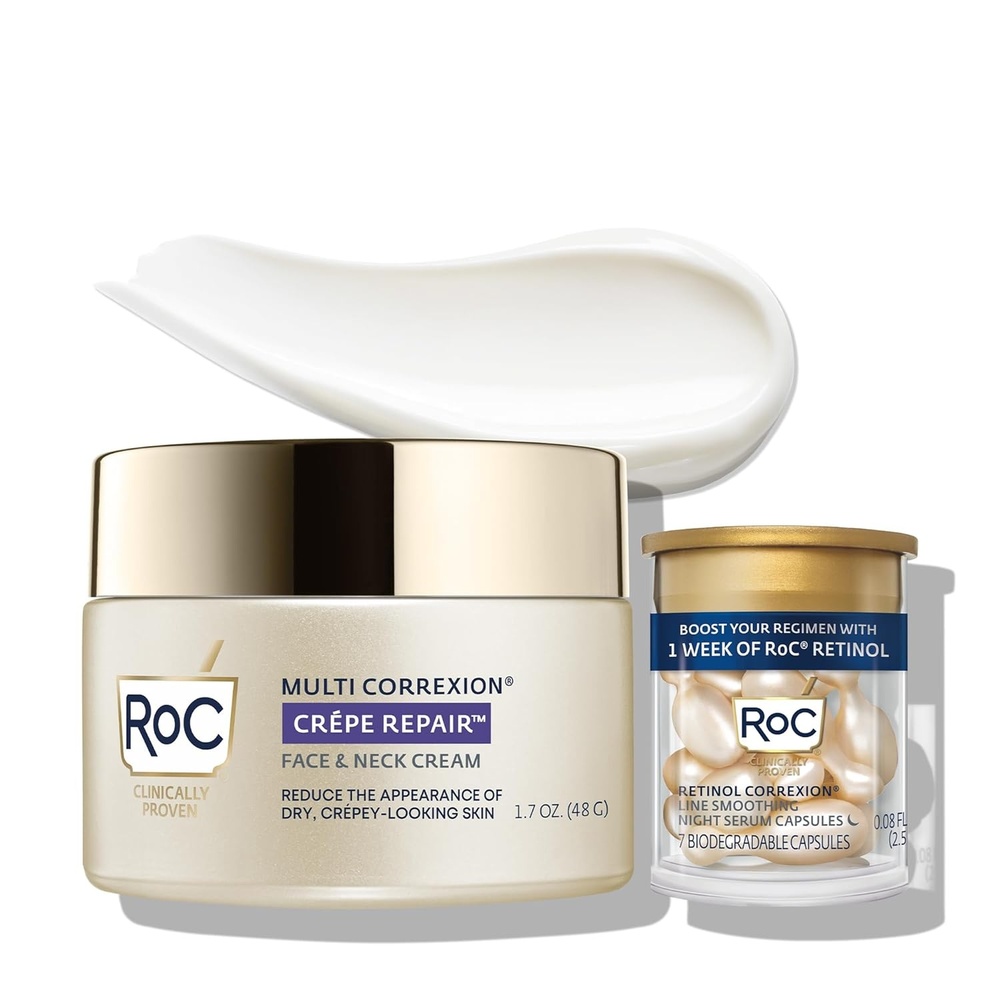 image:imageRoC Crepe Repair Anti Aging Daily Face Moisturizer amp Neck Firming Cream 17 oz RoC Retinol Wrinkle Smoothing Capsules 7 CT Skin Care Routine for Women and Men1 Count Pack of 1