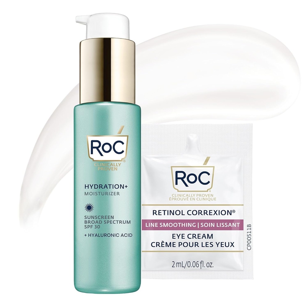 image:imageRoC Hydration Hyaluronic Acid Moisturizer Face Cream Fragrance Free Sensitive Face Moisturizer with Collagen Proteins 17 Ounces with Retinol Eye Cream PacketteDaily Moisturizer SPF 30
