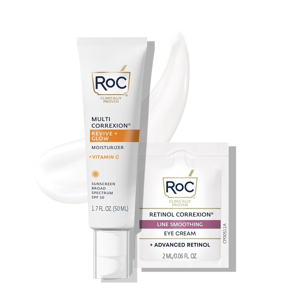 image:imageRoC Multi Correxion Revive Glow Vitamin C Sunscreen Broad Spectrum SPF 30 Face Moisturizer 17 oz with Retinol Eye Cream PacketteVitamin C Moisturizer