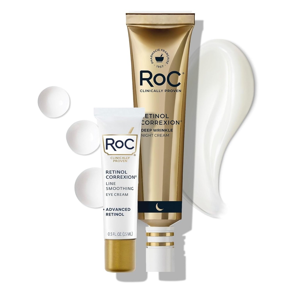 image:imageRoC Retinol Correxion Value Set Duo Deep Wrinkle AntiAging Night Face Cream Under Eye Cream for Dark Circles amp Puffiness Retinol Eye Care2 Piece Set