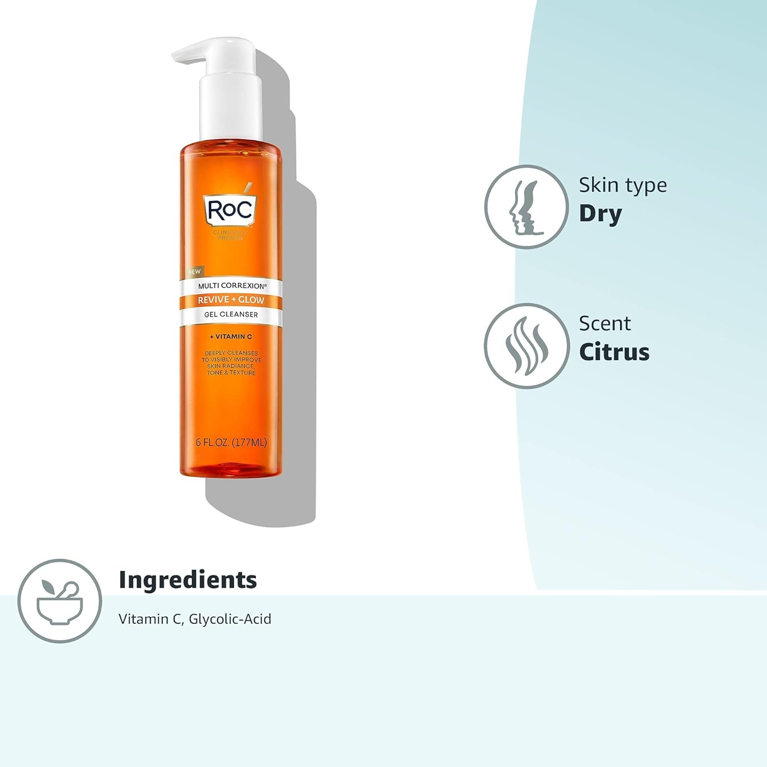 image:imageRoC Multi Correxion Revive Glow Gel Vitamin C Cleanser Face Wash Facial Cleanser with Glycolic Acid ParabenFree SulfateFree Skin Care 6 Ounces6 Fl Oz Pack of 2