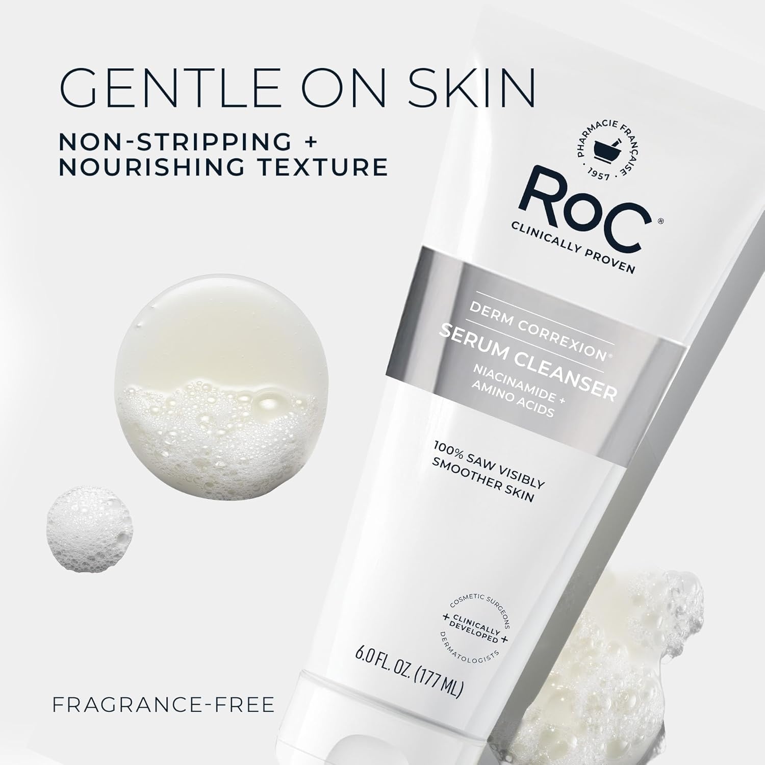 image:imageRoC Retinol Correxion Deep Wrinkle Serum Facial Cleanser with Niacinamide for AntiAging amp Fine Lines Makeup Remover Ophthalmologist Tested Skin Care 6 oz6 Fl Oz Pack of 1