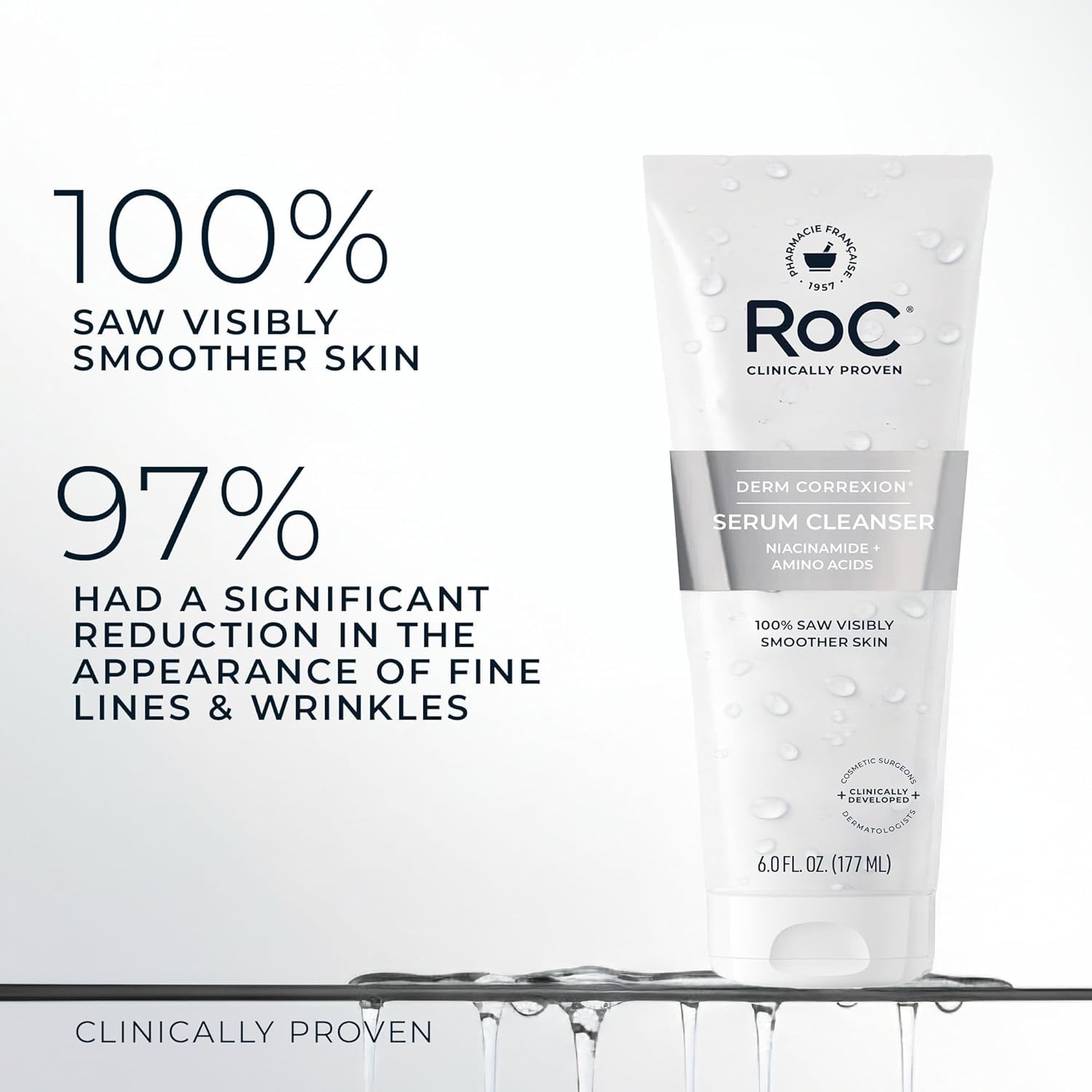 image:imageRoC Retinol Correxion Deep Wrinkle Serum Facial Cleanser with Niacinamide for AntiAging amp Fine Lines Makeup Remover Ophthalmologist Tested Skin Care 6 oz6 Fl Oz Pack of 1