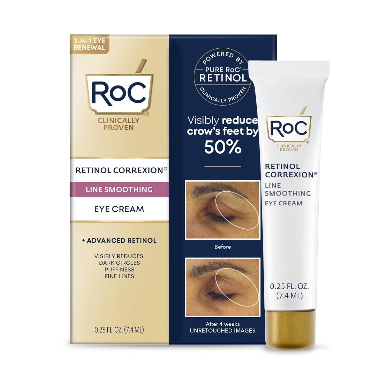 image:imageRoC Retinol Correxion Eye Cream Mini for Dark Circles amp Puffiness Daily Wrinkle Cream Anti Aging Line Smoothing Skin Care Treatment 25 Ounces025 Fl Oz Pack of 1